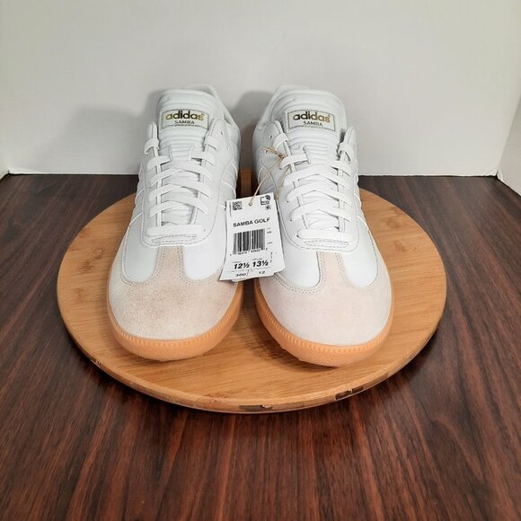 Adidas Samba Mens 12.5 Shoes Crystal White Suede Gum Spikeless Golf Sneakers NEW